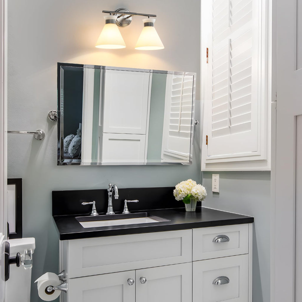 WOSHITU Gold Bathroom Light Fixtures: Modern Vanity Lighting Fixtures 2 Lights for Bathroom Mid Century Vanity Light Sconces Over Mirror with Frosted Milky Glass for Bath Bedroom Makeup