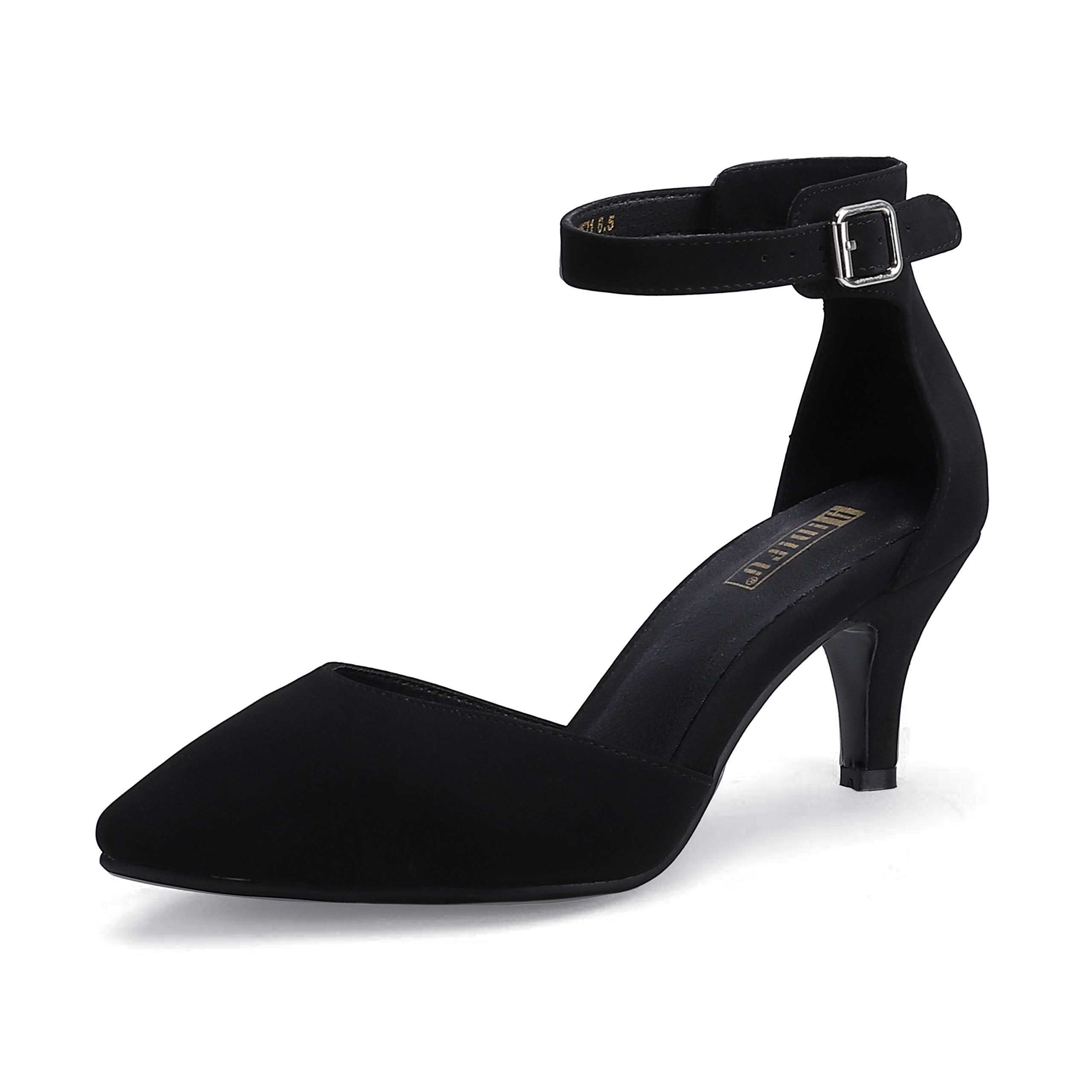 IDIFU Women's IN3 D'Orsay Pumps Low Kitten Heels for Women Dress Shoes Pointed Closed Toe Wedding Bride Ankle Strap Dressy Silver Black Nude White Gold Heels for Women