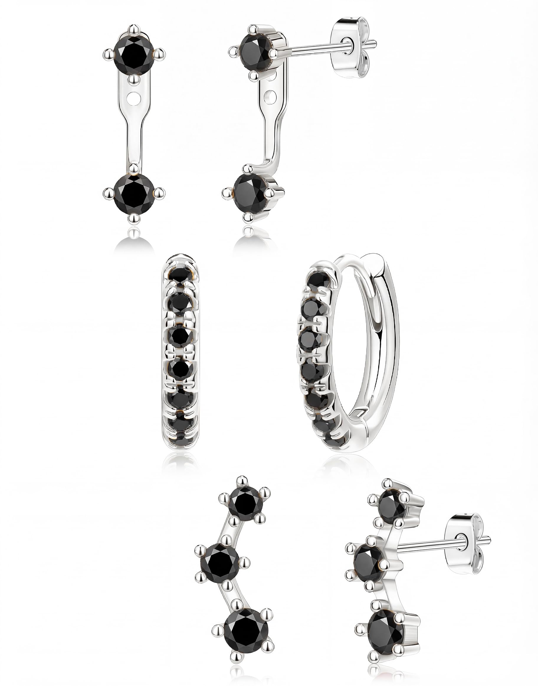 3 Pairs Dainty Small Earrings Set for Women Trendy, Birthstone Stud Huggie Hoop Jacket Stack for Cartilage Helix, Gold Plated Hypoallergenic Cute Women Fashion Accessories Western Jewelry Gifts