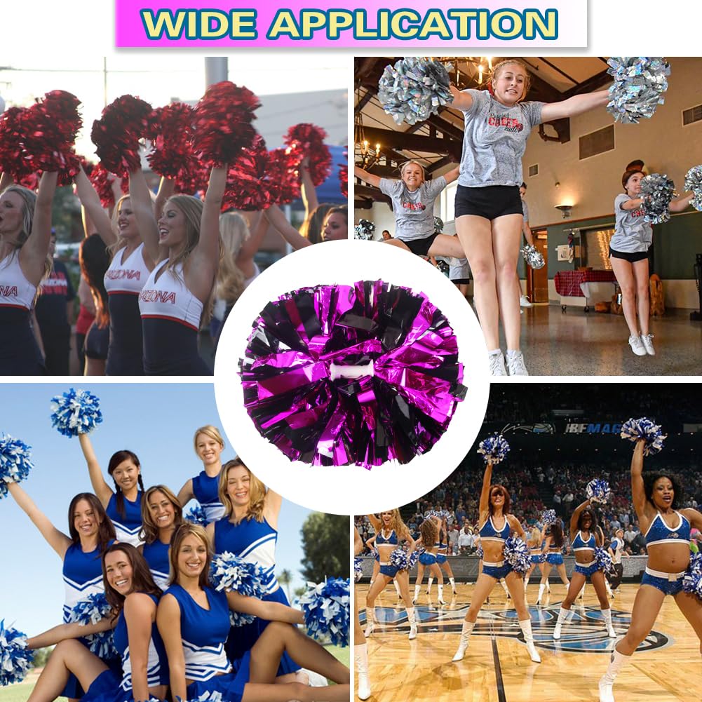 Lovecheer 2PCS/6PCS Metallic Pom Poms Cheerleading with Baton Handle Cheer Pompoms for Kids Adults Team Sports Spirit Party Cheering