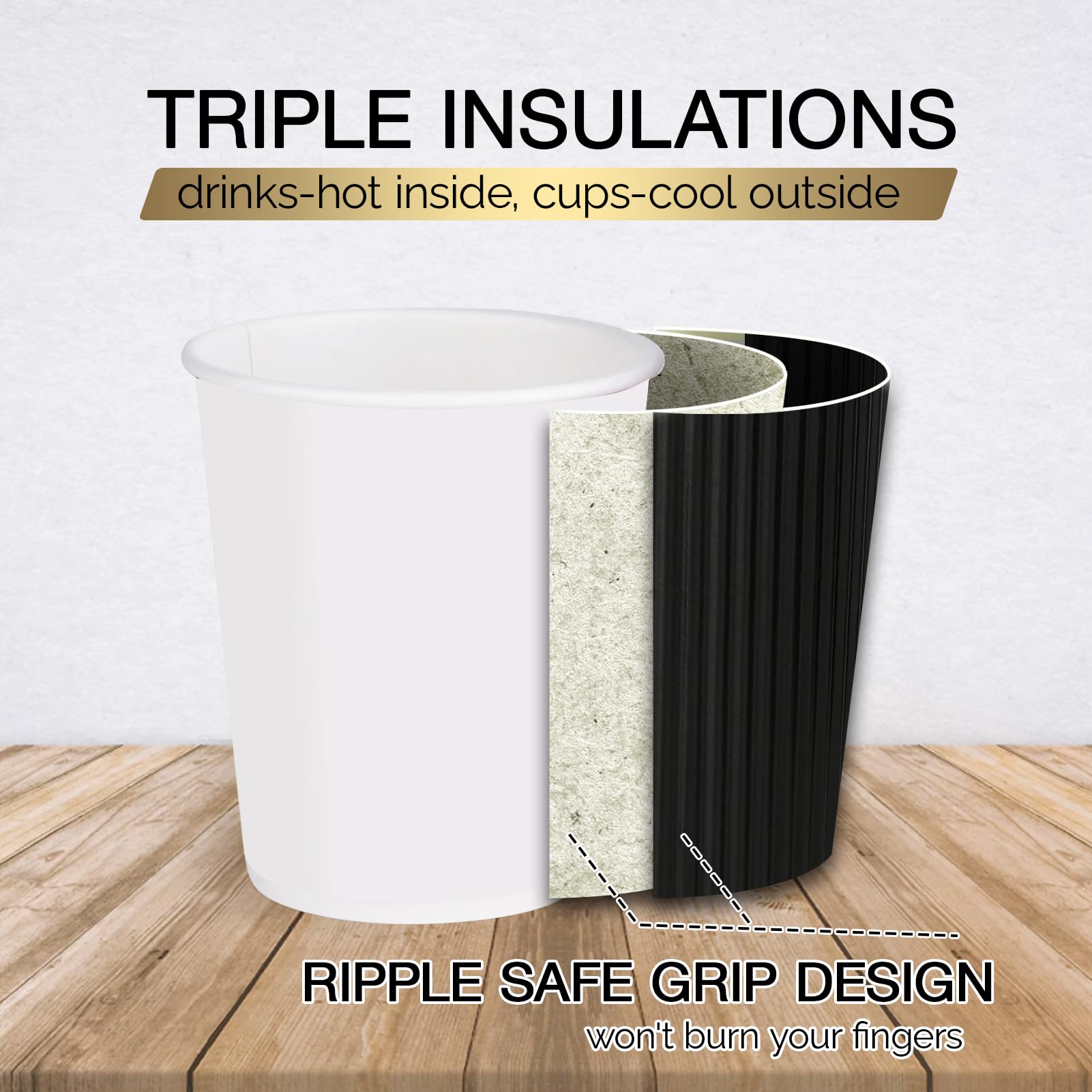 JollyPack 60 Pack 12 oz Paper Coffee Cups, Black Disposable Beverage Cups with Insulated Ripple Wall for Coffee, Tea, and Hot Chocolate