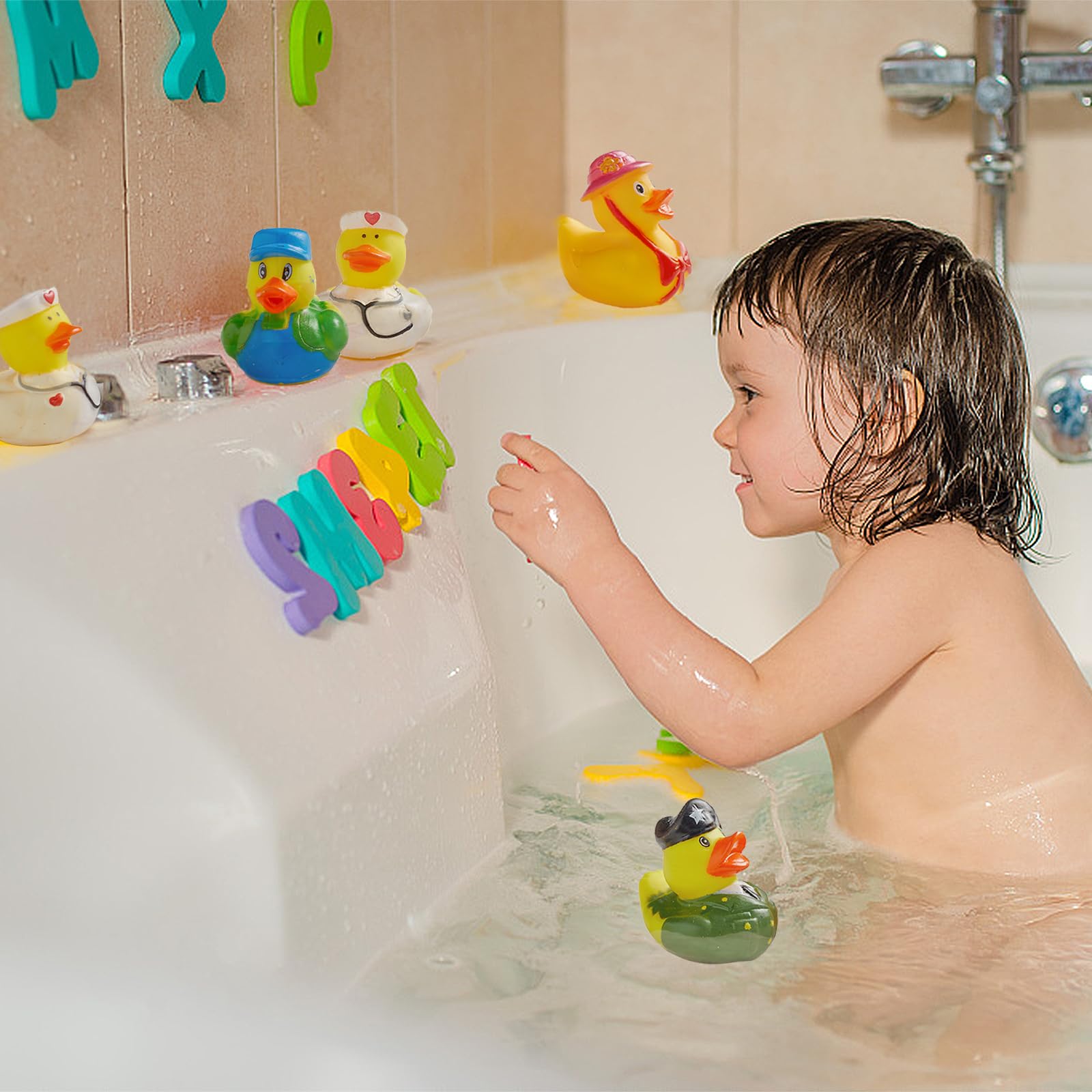 30 Pack Rubber Duck for Jeeps Ducking - 2" Bulk Floater Duck for Kids - Baby Bath Toy Assortment - Party Favors, Birthdays, Bath Time, and More (30 Varieties)
