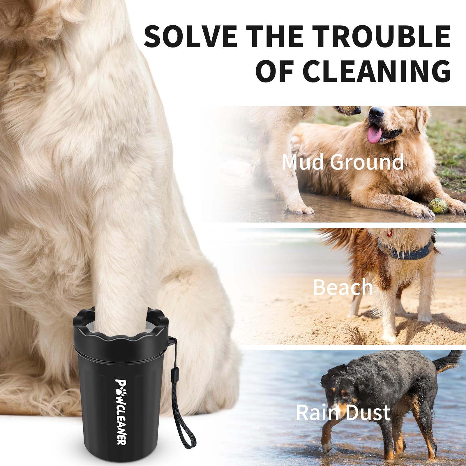 Professional 7 in 1 Dog Paw Cleaner for Dogs & Cats - Includes 1 Portable Paw Washer, 1 Bath Brush, 2 Dog Toothbrushes and 3 Absorbent Towels Note: Fits Paws up to 2 Inches Wide (Small, Black)