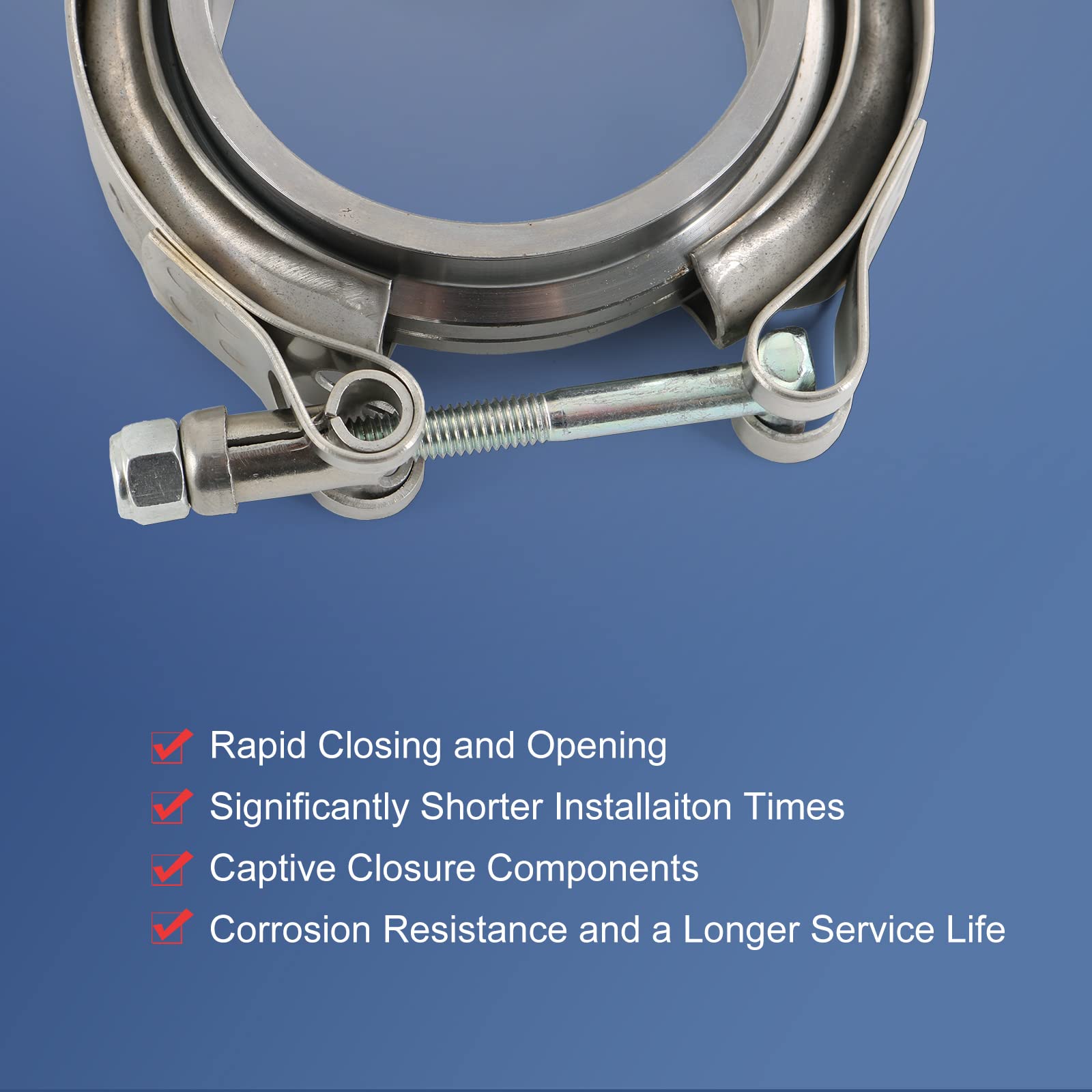 2.25" V-Band Flange Clamp Kit With Ridge Stainless Steel Replacement For Exhaust Downpipe 2.25 Inch