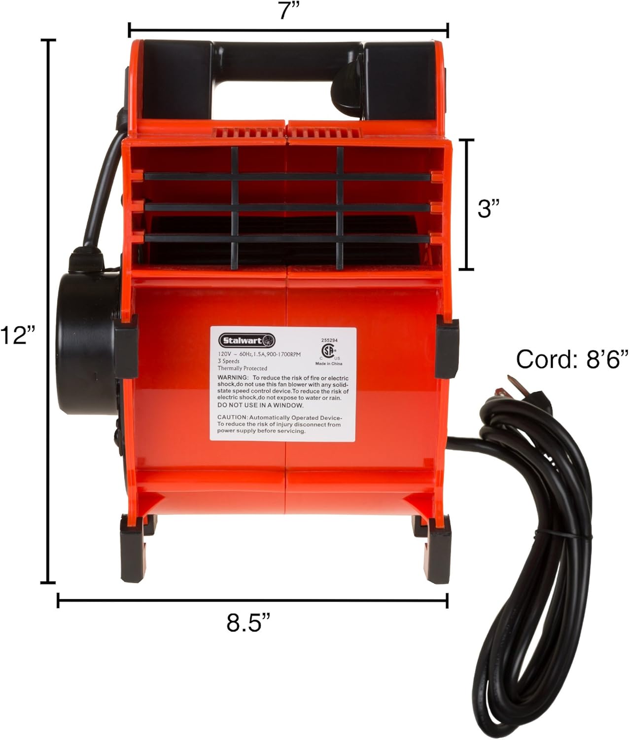 Blower Fan - 3-Speed Heavy-Duty Floor and Carpet Dryer - 1600 watts -Portable Air Mover with 4 Different Angles for Basements, Cars or Garages by Stalwart (Red)