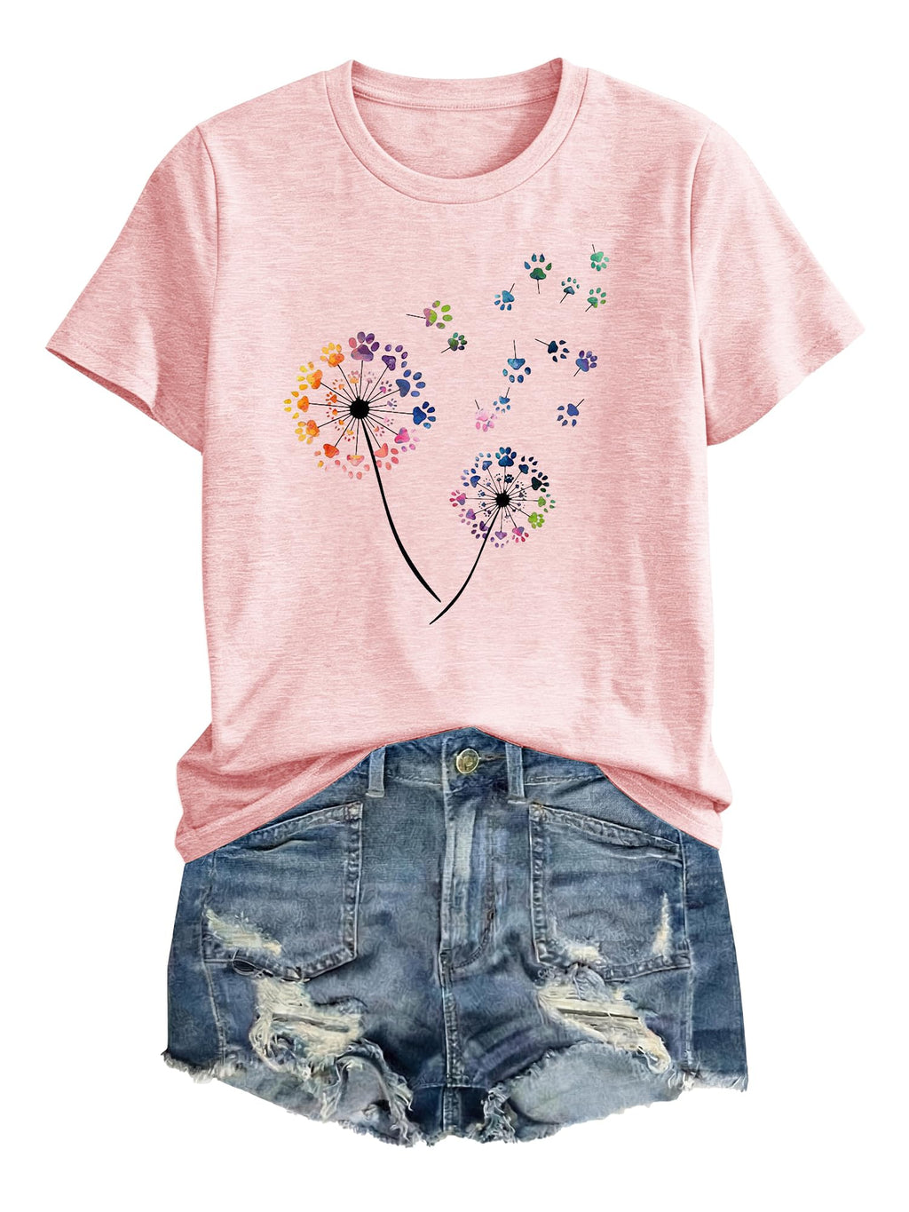 Anbech Womens Dandelion Graphic T-Shirts Teen Girls Cute Sunflower Print Casual Tee Tops