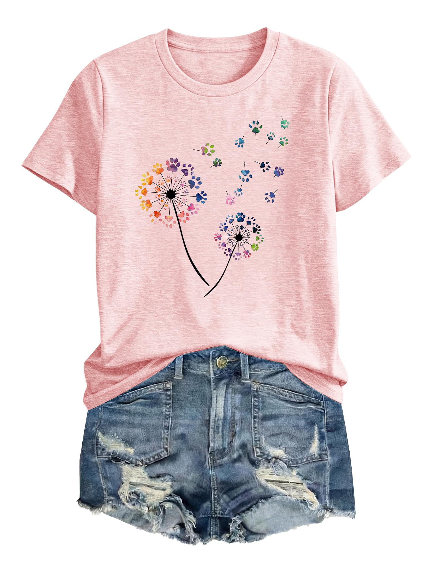 Anbech Womens Dandelion Graphic T-Shirts Teen Girls Cute Sunflower Print Casual Tee Tops