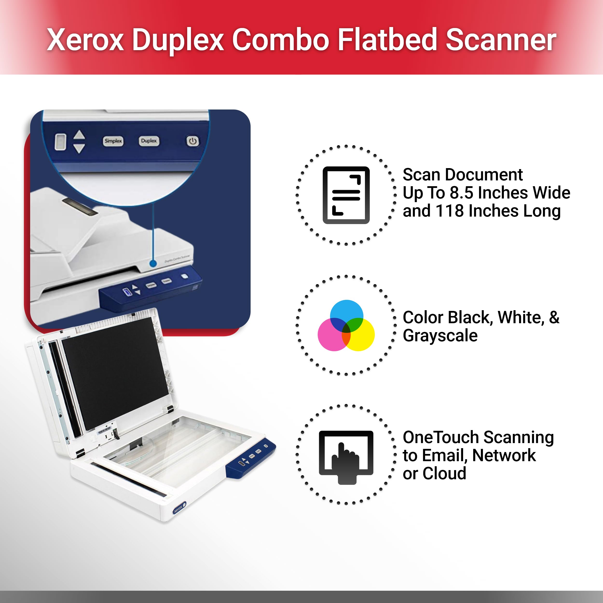 Visioneer Xerox Duplex Combo Flatbed Scanner with Automatic Document Feeder
