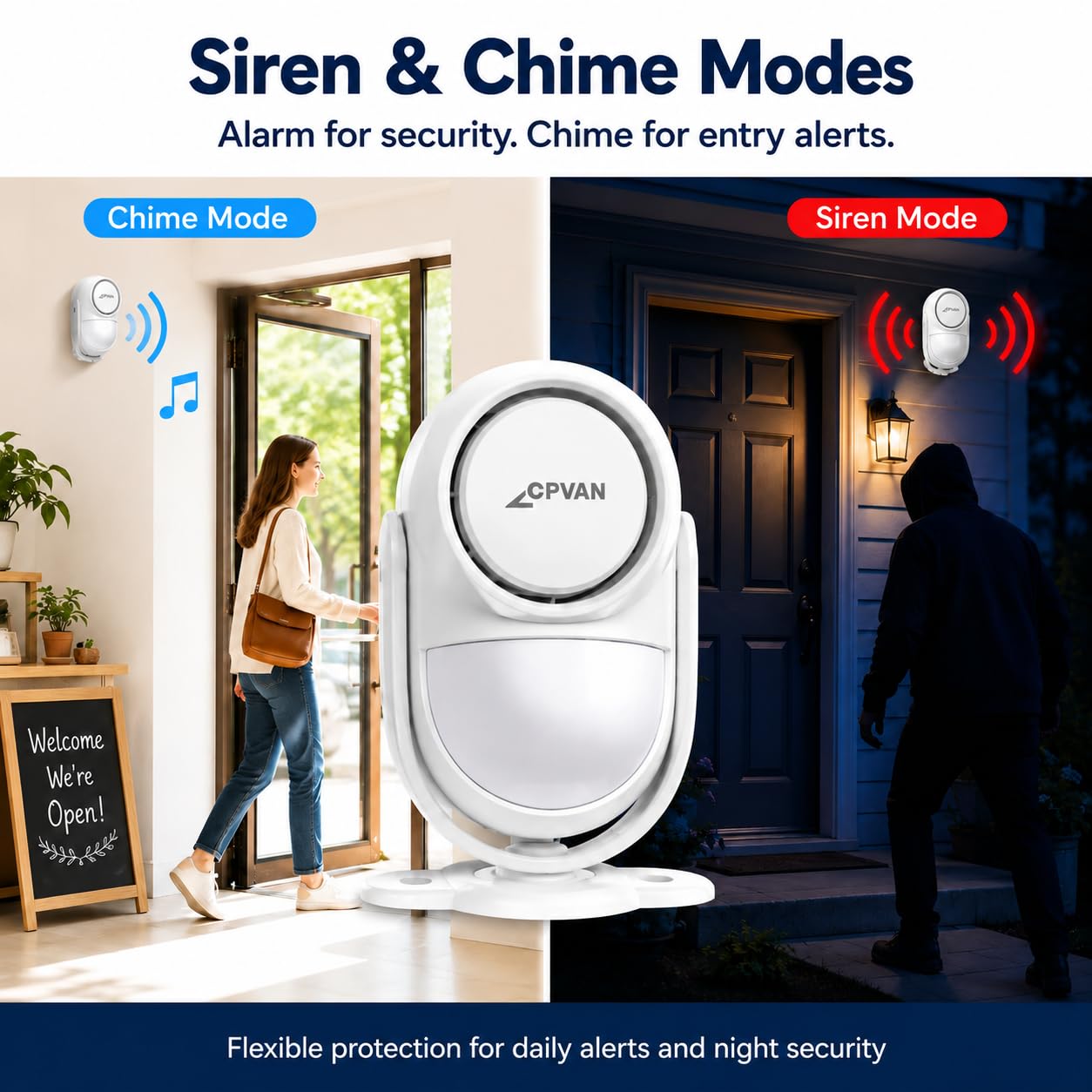 CPVAN WiFi Motion Sensor Alarm, 125dB Smart PIR Motion Detector with Phone App Alerts, Wireless Indoor Home Security Alarm System with Remote, 2.4GHz WiFi, Black
