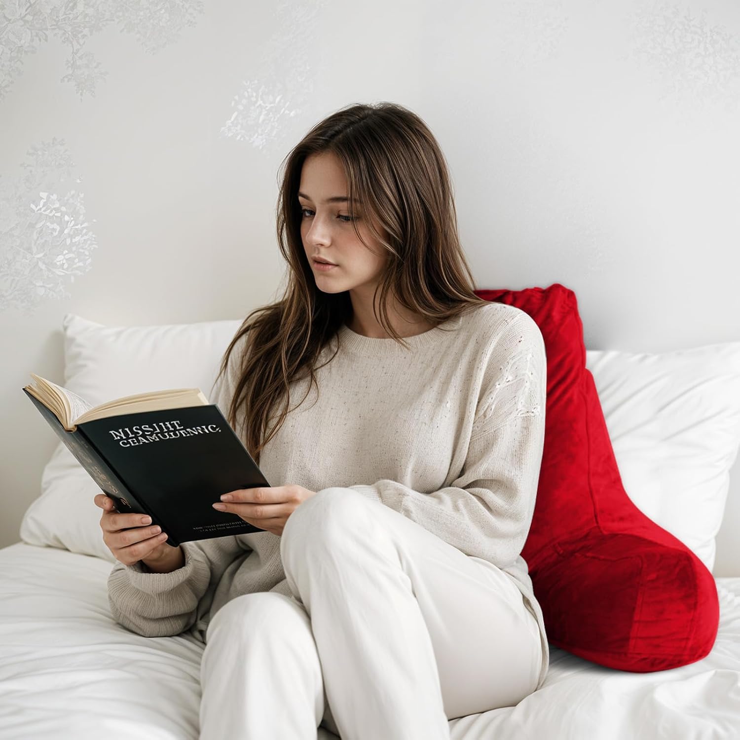 OAISZ Reading Pillow for Sitting in Bed Adult, Reading Pillow with Shredded Memory Foam, Bed Pillow with Washable Cover, Back Pillow Sitting Up with Extend Arms, Beige, X-Large