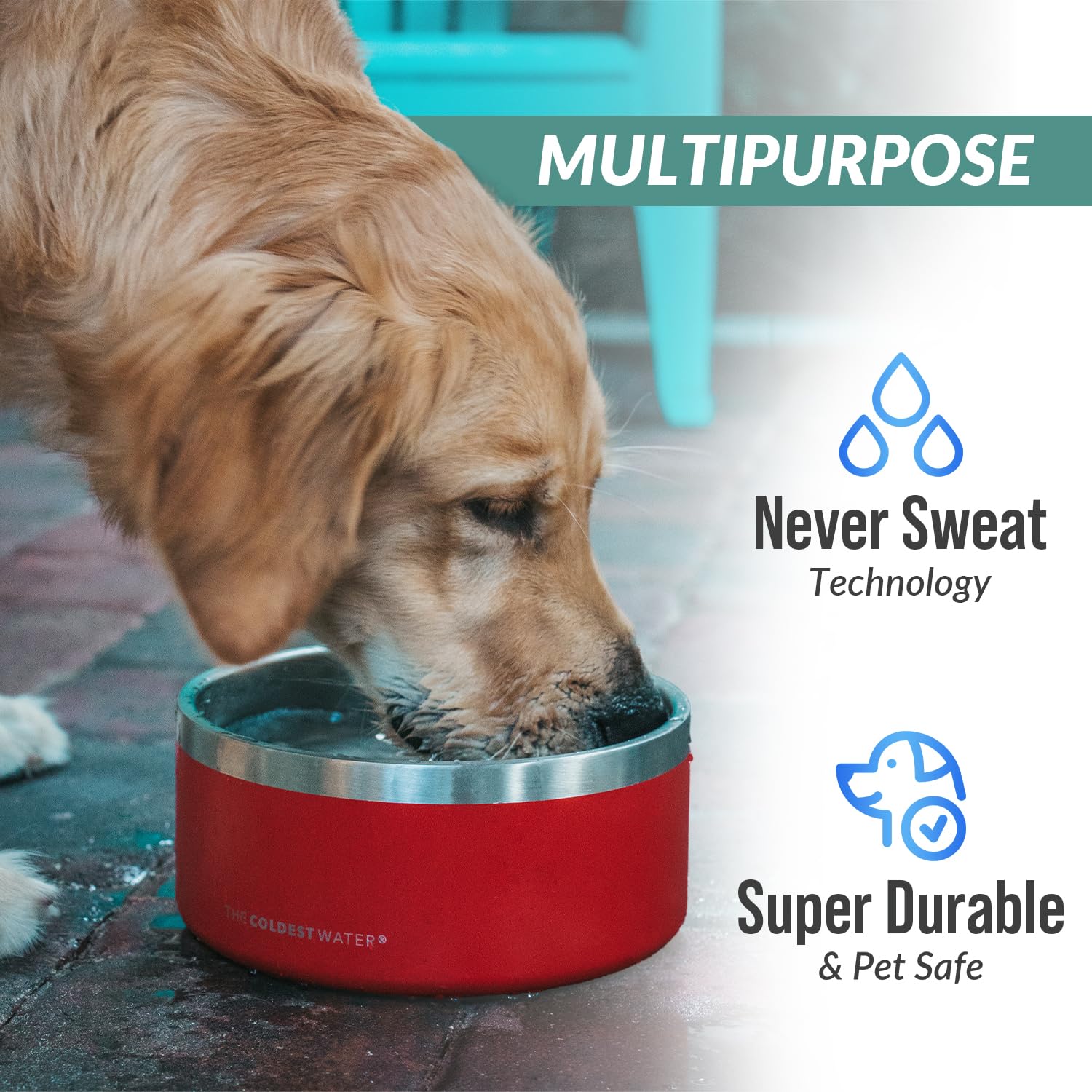 Coldest Dog Bowl - Anti Rust Metal, Non Slip, 3 Layers Insulated Stainless Steel Dog Bowls - Spill Proof & Heavy Duty - Water Bowl for Dogs, Cats & Pets, Dish Washer Safe (21 oz, Mars Red Glitter)