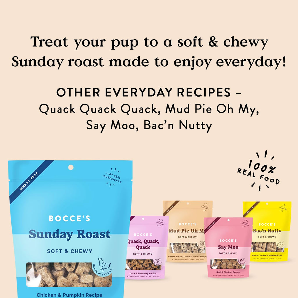 Bocce's Bakery Bac'n Nutty Soft & Chewy Dog Treats, Wheat-Free PB & Bacon Flavored All Natural Limited Ingredient Oven Baked Cookies for Dogs, 6 oz Bag