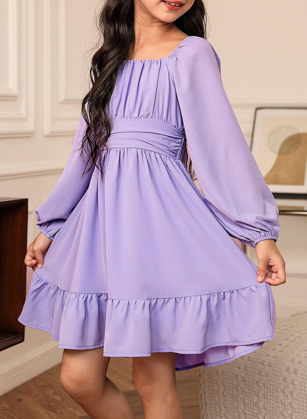 blibean Girls Fall Long Leeve Tie Back Dress Size 6-15 Years
