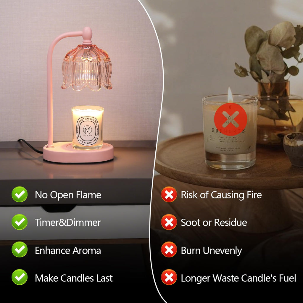 MEIXISUE Candle Warmer Lamp with Timer and Dimmer,Electric Amber Light Gifts for Women Melt Wax Warmer Lamp with 2 Bulbs for Candle Jars House Warming New Home Decor