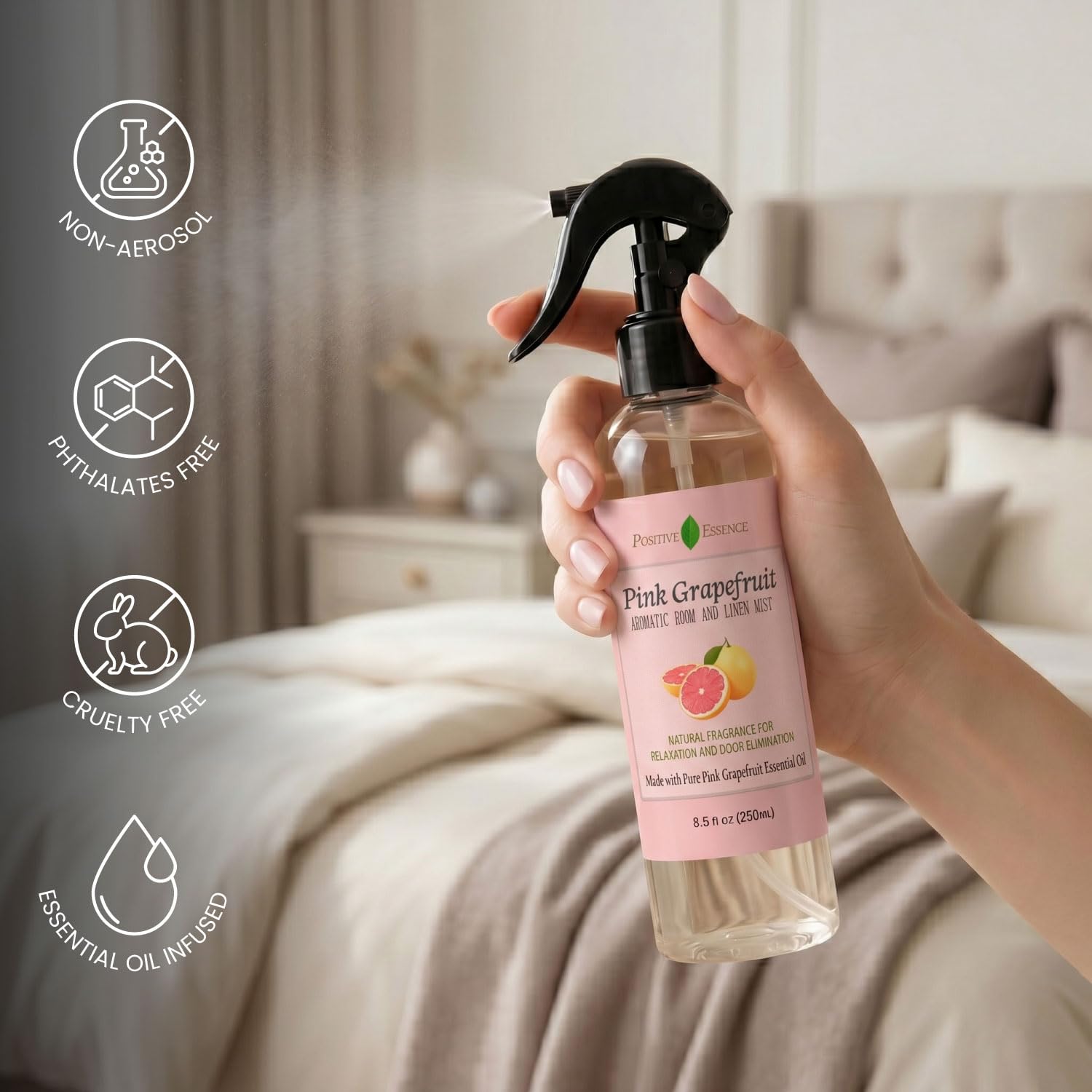 Linen and Room Spray Gift Set, (Lavender, Lemongrass, Rose, & Peppermint), Natural Air Freshener Made with Pure Essential Oils & Minimal Ingredients, Perfect Bathroom Spray or Room Mist, 4-Pack