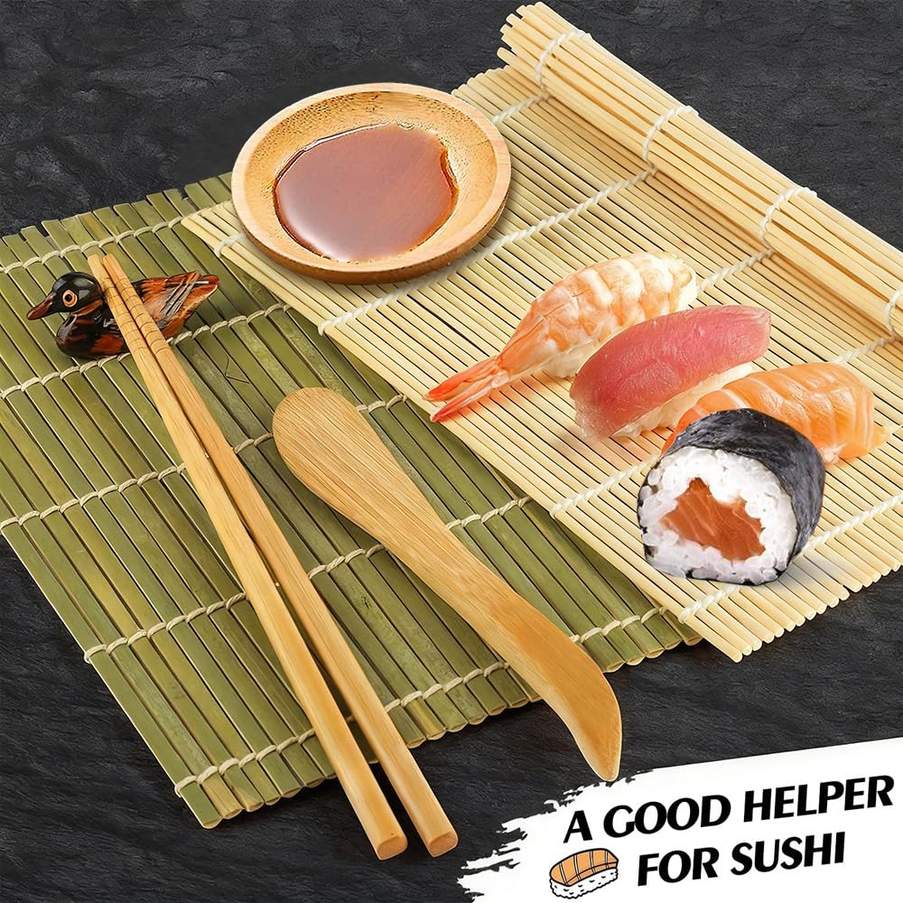 SmileTools Sushi Making Kit, 22pcs Roller Maker for Beginners With Guide Book, Bazooka, Knife, Mat, Avocado Slicer, Chopsticks, Sauce Dishes & More - Sushi Lover's Gift