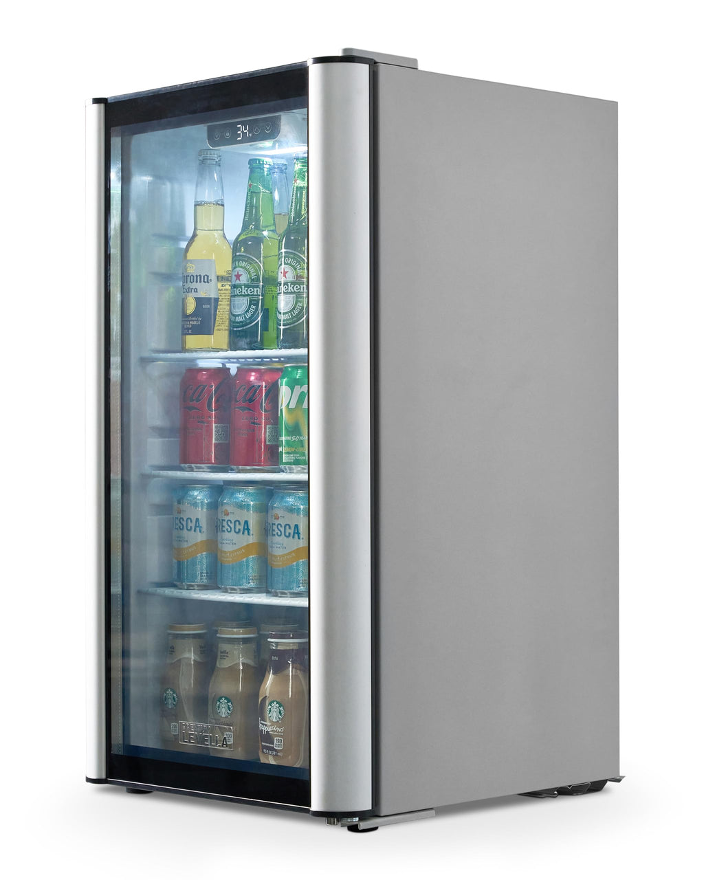 PremiumLevella PRF37DX Glass Door Display Refrigerator 3.1 cu ft Commercial Beverage Cooler Merchandiser - Black