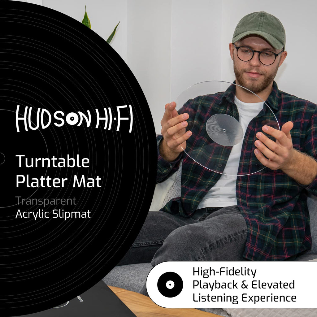 Hudson Hi-Fi Acrylic Turntable Mat – 11.75” Anti-Static Turntable Slipmat with Label Recess – 1/8” Thick Acrylic Platter Mat for Vinyl LP Record Players – Black