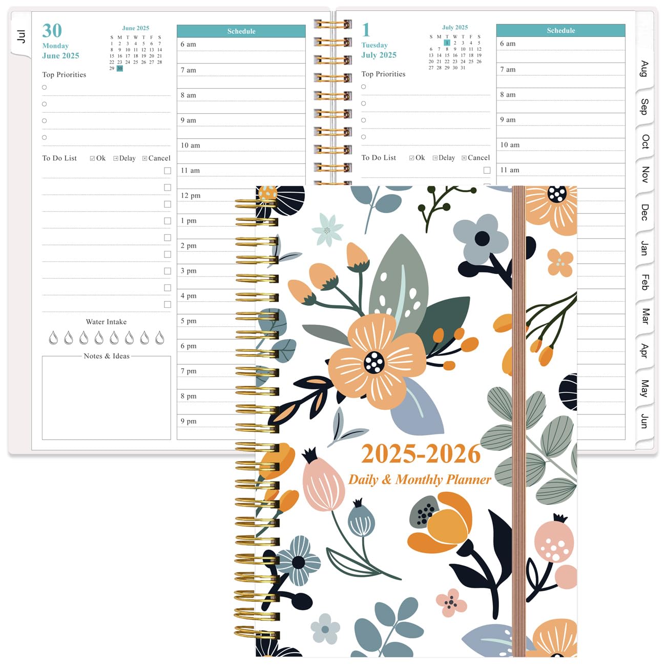 2026-2027 Daily & Monthly Planner - One Page Per Day, Daily Planner from July 2026 to June 2027, Planner 2026-2027 with 12 Monthly Tabs, 6.4" x 8.5", Black