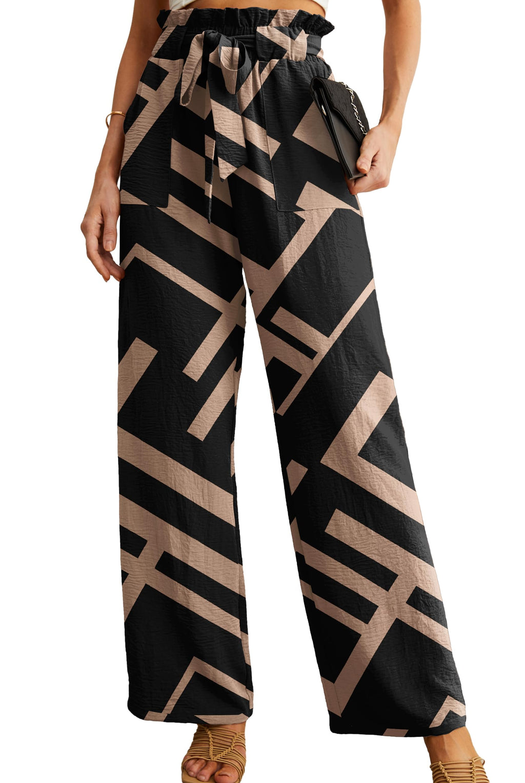 IWOLLENCE Women High Waist Palazzo Pants, Adjustable Knot Ankle Wide Leg Trousers Pockets Beach Vacation Lounge Office