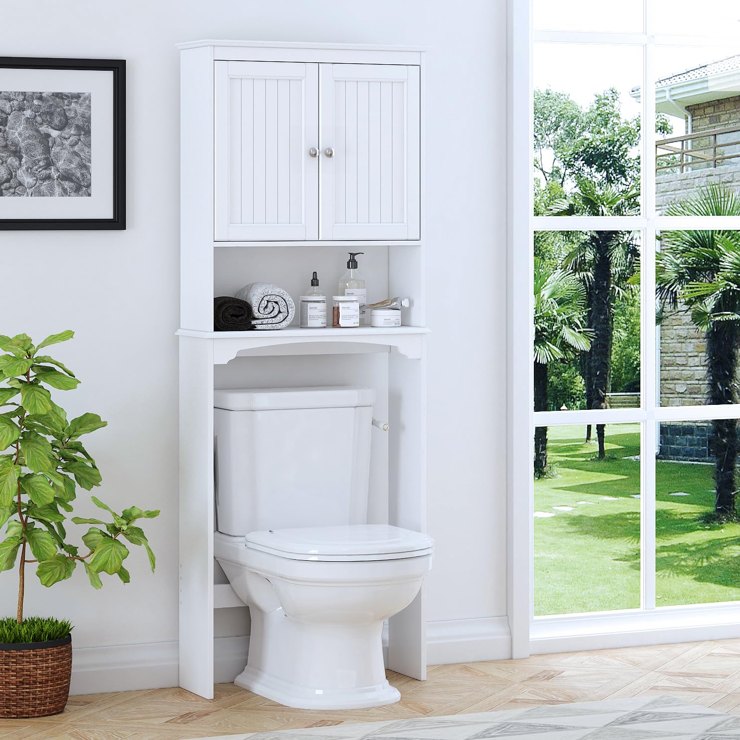 Spirich Over The Toilet Cabinet for Bathroom Storage, Above Toilet Storage Cabinet with Doors and Adjustable Shelves, Espresso