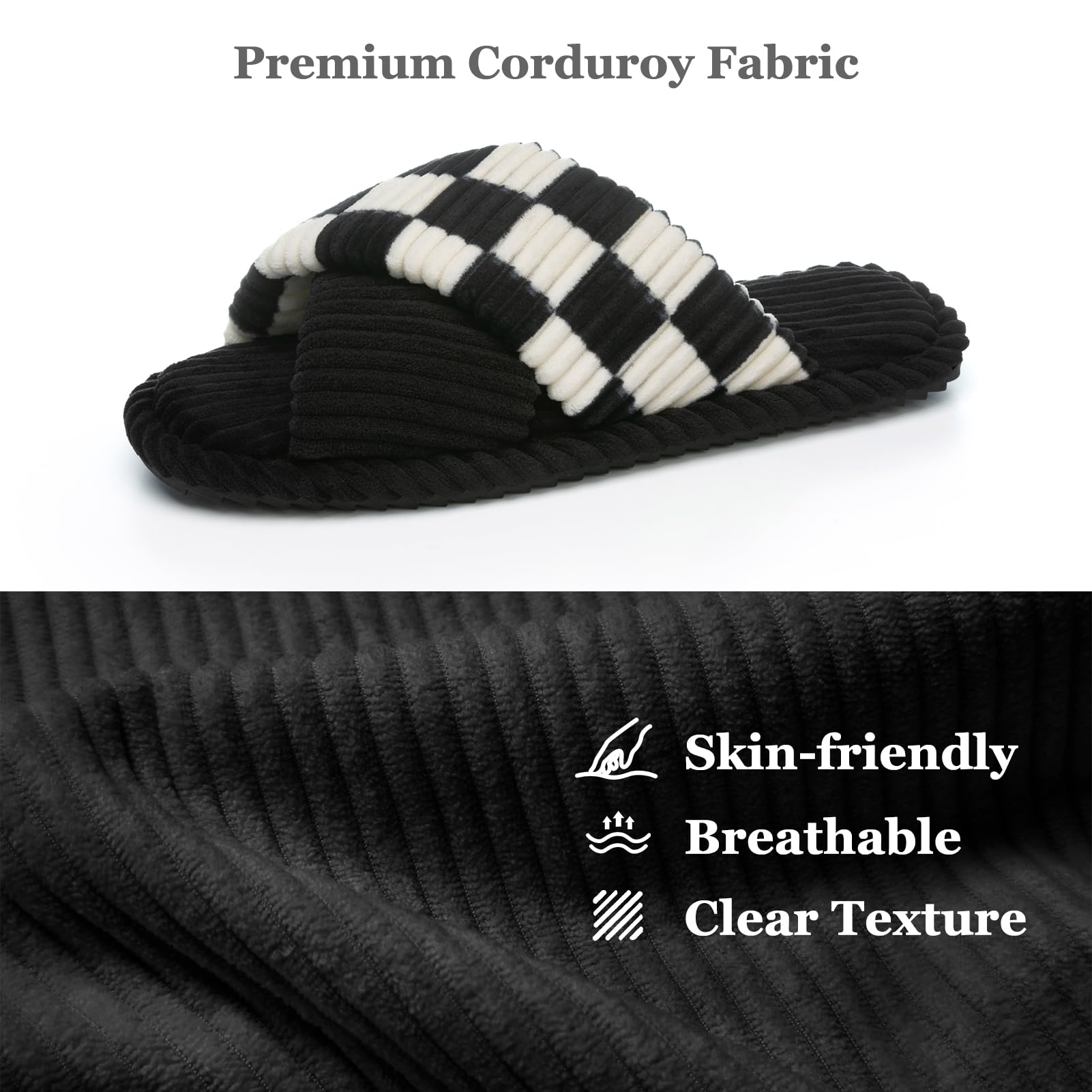GOEWY Slippers for Women Memory Foam House Bedroom Corduroy Crossbands Open Toe Slides Sandals Shoes Comfy Trendy Gift for womens Anti-Skid sole