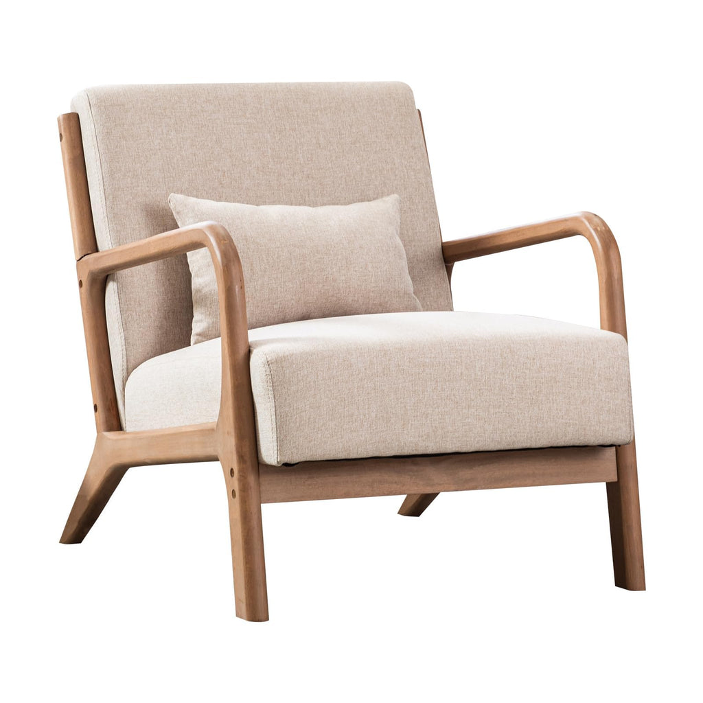 ANJ Mid Century Modern Accent Chair, Comfy Fabric Living Room Chairs with Solid Wood Frame, Lounge Reading Armchair, Easy Assembly, Beige