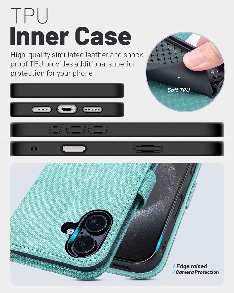 OCASE Compatible with iPhone 16 Wallet Case, PU Leather Flip Folio Case with Card Holders RFID Blocking Kickstand [Shockproof TPU Inner Shell] Phone Cover 6.1 Inch 2024, Black