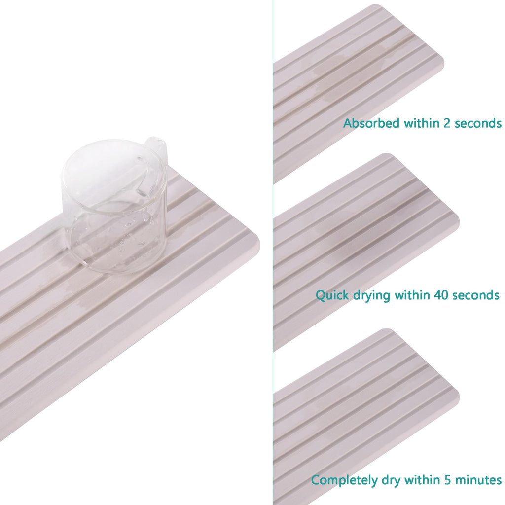 NiuYichee 2 PCS Water Absorbent diatomite Coasters, 7.1" x 3.5" Water Absorbing Stone Tray for Sink, Stone Drying mat for Kitchen Counter, Stone soap Tray Used for Hand Soaps & toiletries & Plants