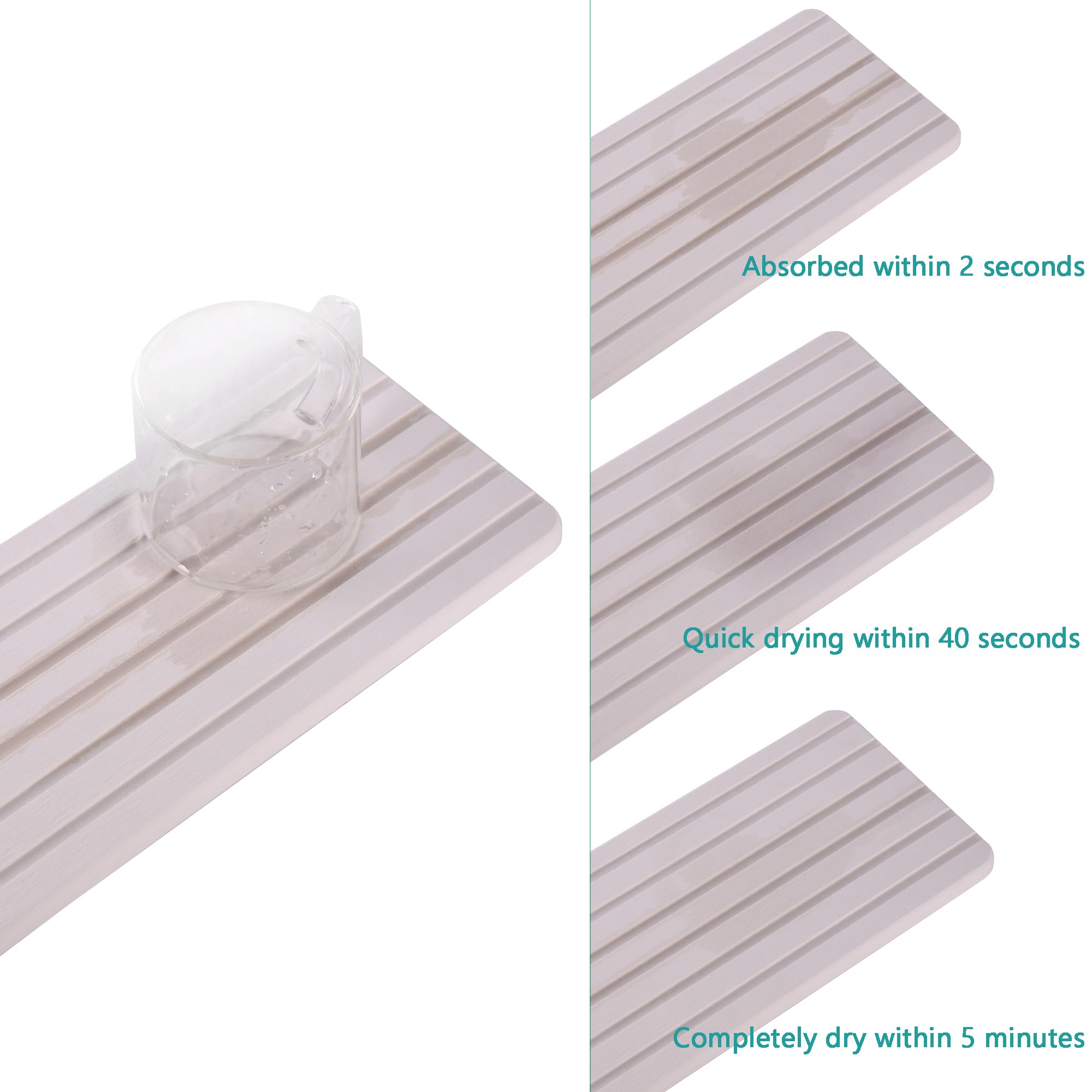 NiuYichee 2 PCS Water Absorbent diatomite Coasters, 7.1" x 3.5" Water Absorbing Stone Tray for Sink, Stone Drying mat for Kitchen Counter, Stone soap Tray Used for Hand Soaps & toiletries & Plants