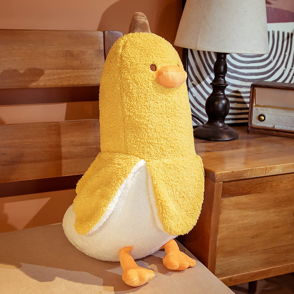 PEACH CAT Cute Banana Duck Stuffed Animal Long Banana Chef Duck Plush Pillow for Girls and Boys White 12"