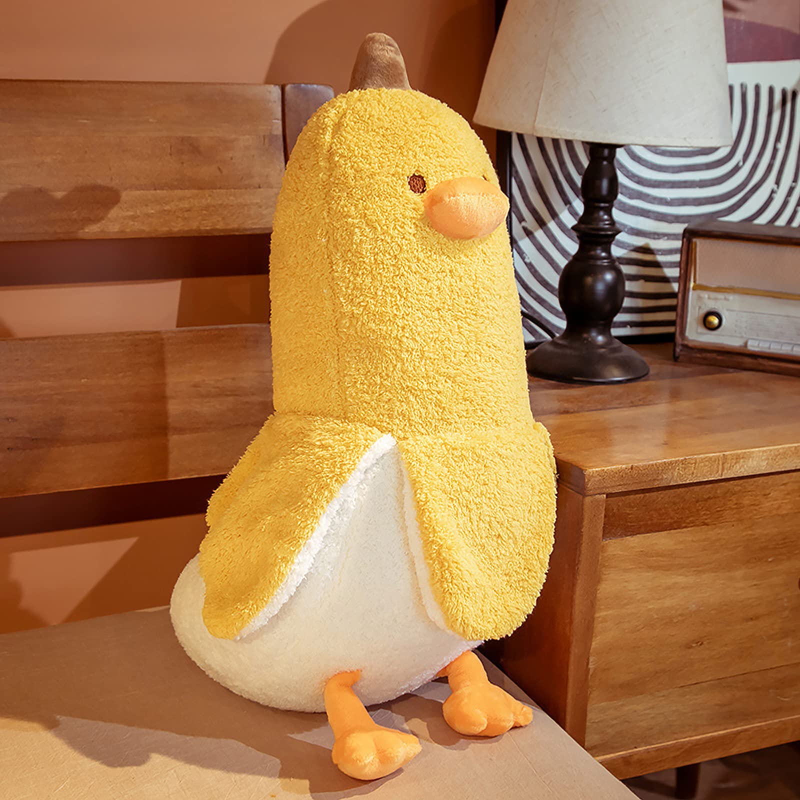 PEACH CAT Cute Banana Duck Stuffed Animal Long Banana Chef Duck Plush Pillow for Girls and Boys White 12"