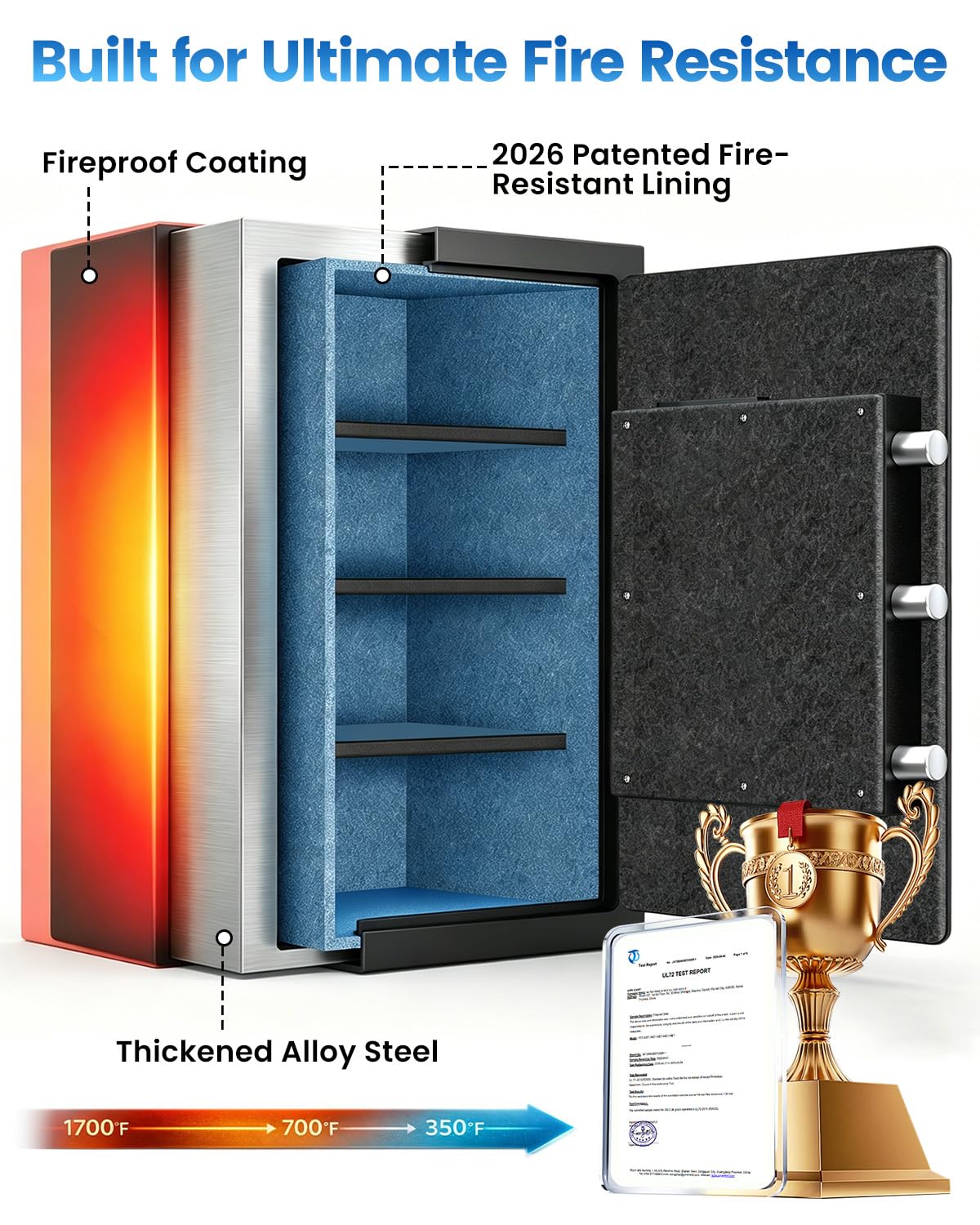 Home Safe Box, Safes with Fireproof Waterproof Bag, 9.84'' H Anti-Theft Digital Security Lock Box with Smart Alert System, Removable Shelf, Mute Function, Document Safes for Jewelry