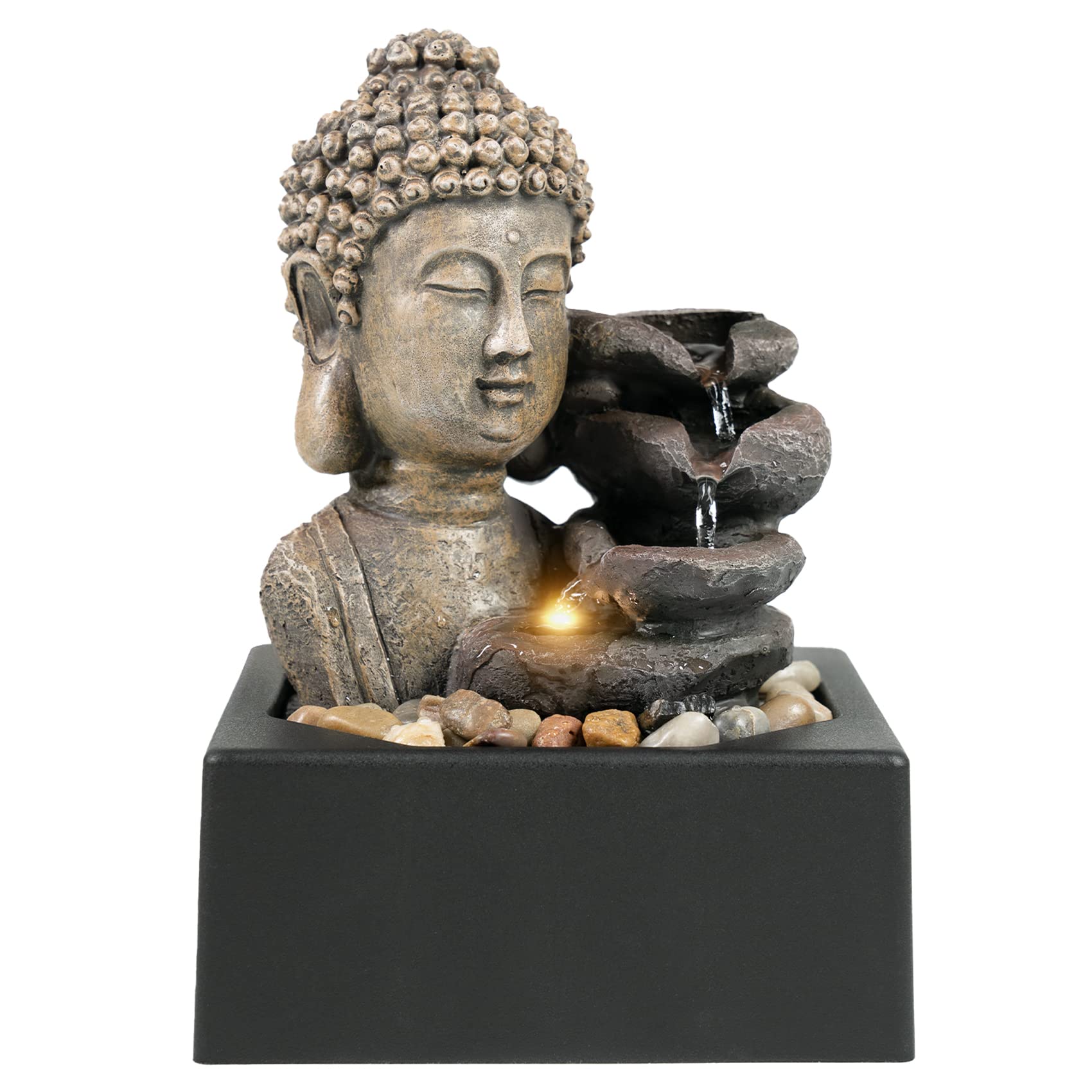 Ferrisland Tabletop Water Fountain, Zen Meditation Indoor Waterfall Fountain, Heart Shape Decoration with LED Light for Home Office Bedroom Relaxation Decor, Gift Ideas