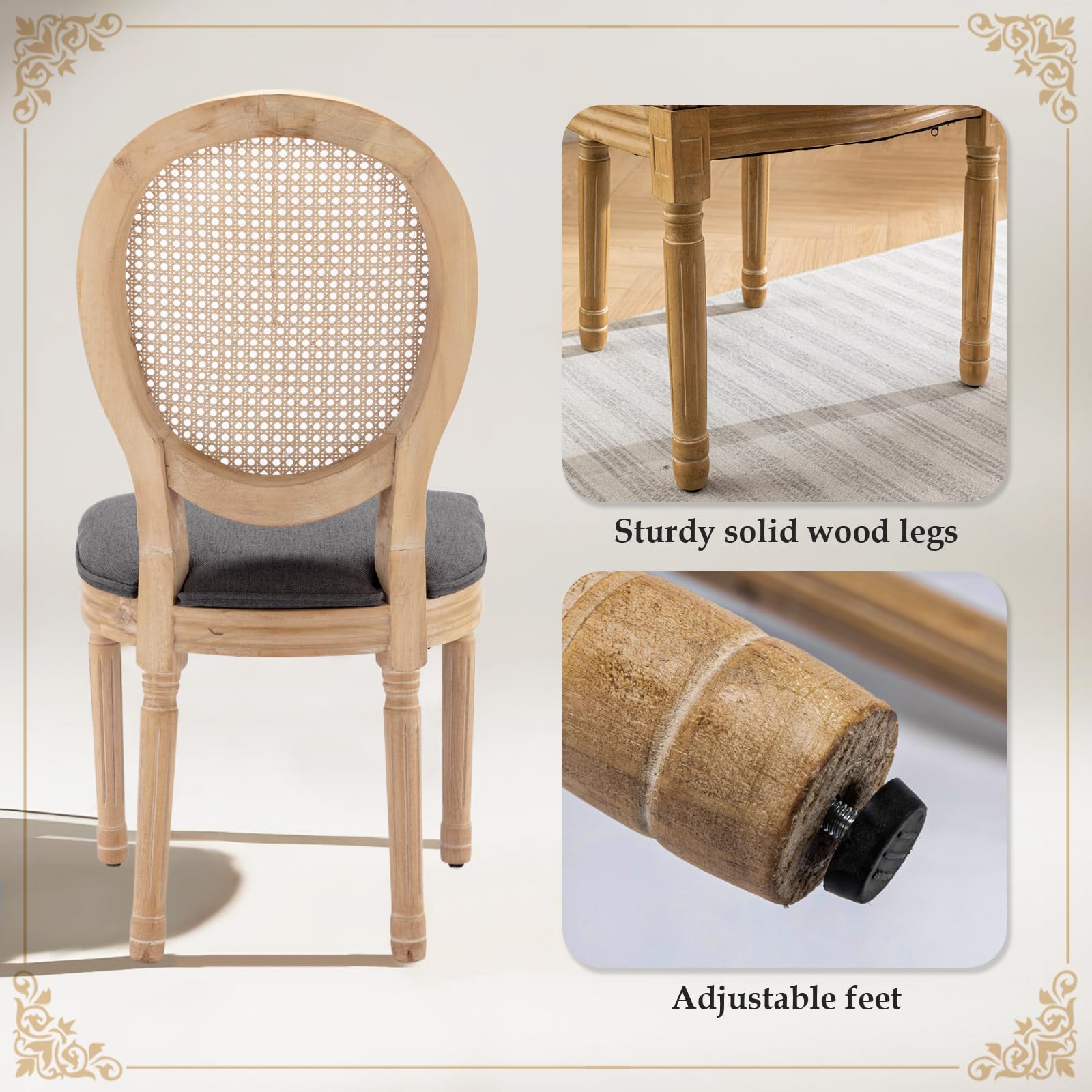 SoarFlash Linen French Dining Chairs Set of 2, Vantage Dining Chair with Round Back, Wood Leg Farmhouse Country Dining Chair for Living Room,Kitchen,Bedroom,Beige