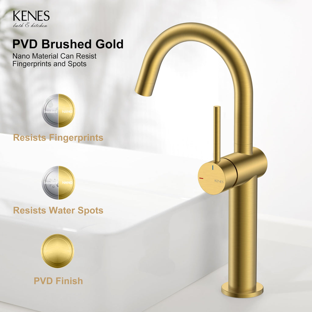 KENES Black and Gold Single Handle Bathroom Sink Faucet, Modern Prep Wet Bar Sink Faucet with Drain Assembly & Deck Plate, Vanity Faucets for Farmhouse RV Camper Utility, KE-9005B-BG
