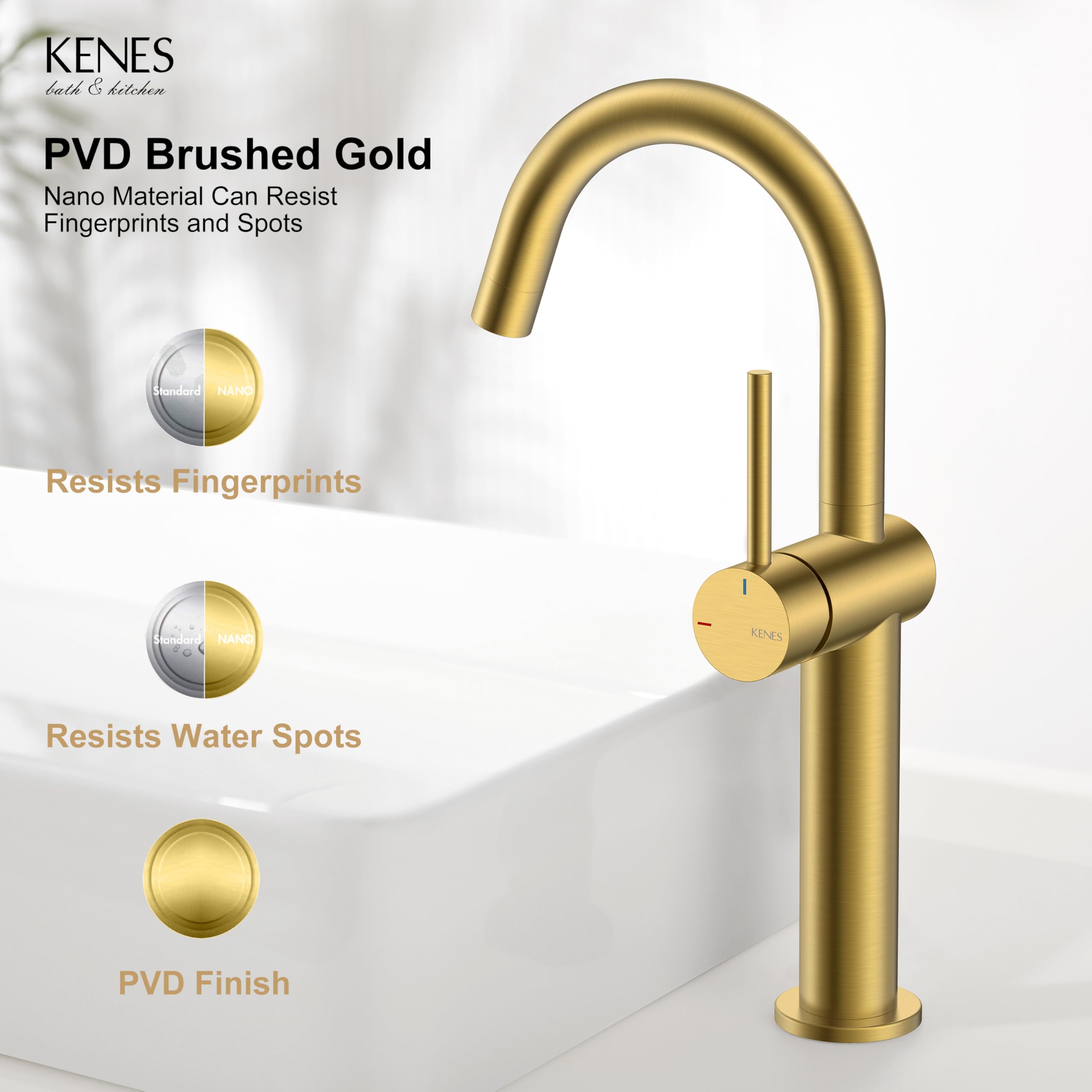 KENES Black and Gold Single Handle Bathroom Sink Faucet, Modern Prep Wet Bar Sink Faucet with Drain Assembly & Deck Plate, Vanity Faucets for Farmhouse RV Camper Utility, KE-9005B-BG