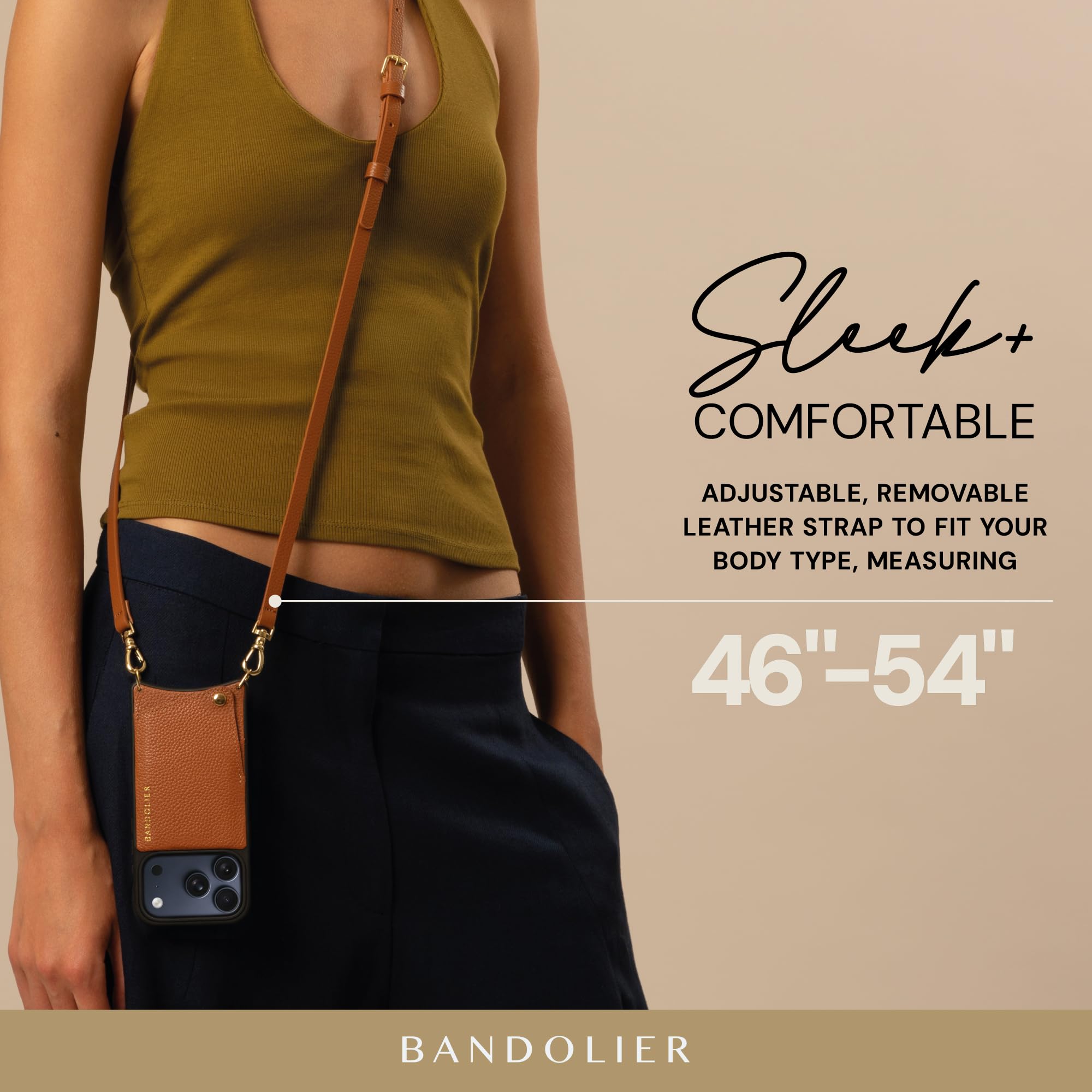 Bandolier Emma Crossbody Wallet Phone Case for iPhone 15 Pro Max. 100% Genuine Pebble Leather. Adjustable & Removable Crossbody Strap. Card Holder with Snap Closure. Black with Gold Hardware