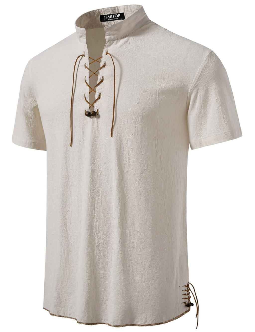 JEMITOP Men's Pure Cotton Vintage Short Sleeve Lace Up Shirts for Renaissance Pirate Viking Medieval Costume