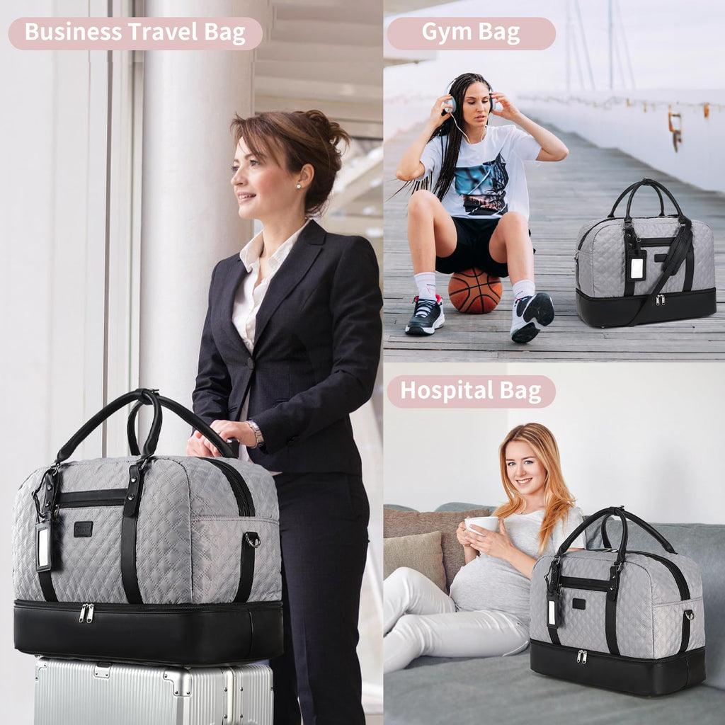 Wogarl 4PCS Weekender Bags for Women Large Overnight Weekend Travel Duffel Carry on Shoulder with Shoe Compartment Canvas Toiletry Bag for Travel Business Gym