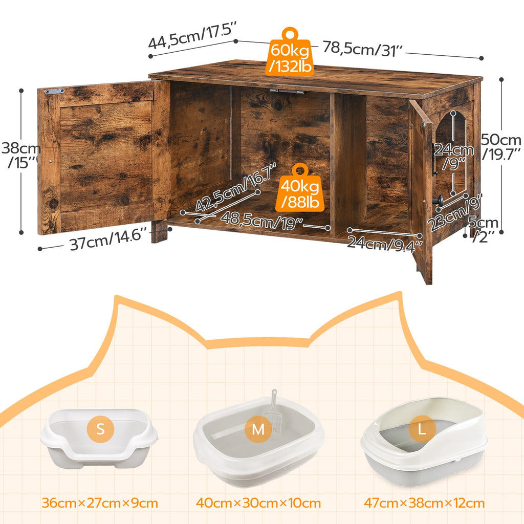 HOOBRO Litter Box Enclosure, Cat Litter Box Furniture with Removable Divider, Large Hidden Litter Box Furniture, Wooden Cat House, End Side Table, 31" L x 17.5" W x 19.7" H, Greige BG03MW01G2