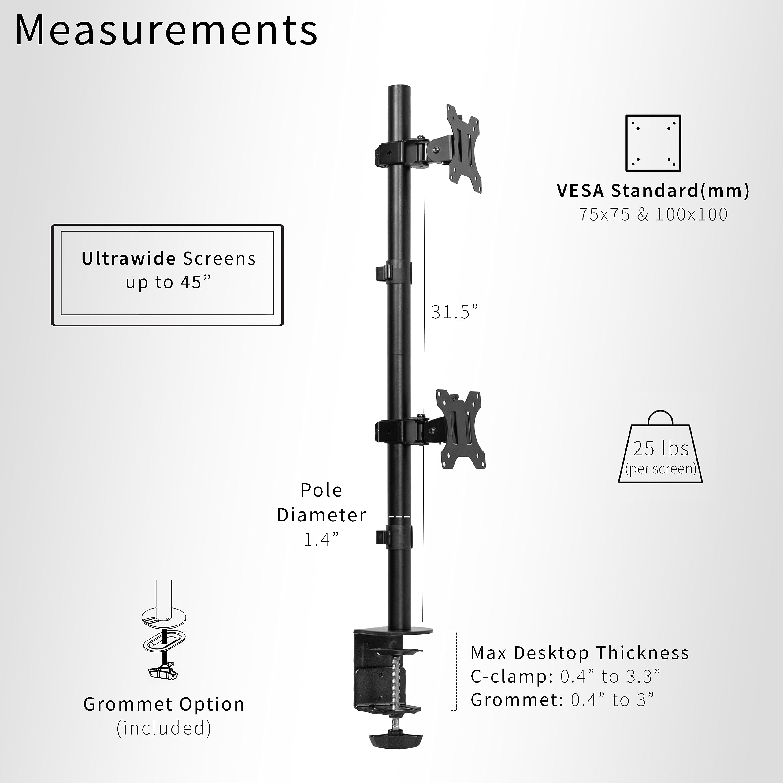 VIVO Dual Monitor Desk Mount Stand with Height Adjustment and VESA Plates for 2 LCD Ultrawide Screens up to 34 inches, Stacked Array, STAND-V002R