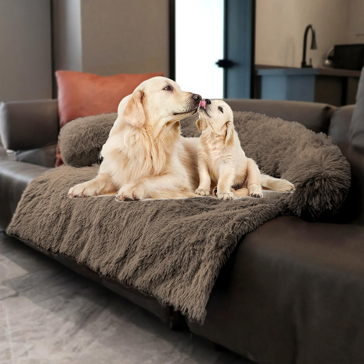 Luxurious Calming Dogs/Cats Bed Mats, Dog Pad Washable Removable Couch Cover, Plush Long Fur Mat for Pets, Waterproof Lining, Perfect for Small, Medium and Large Dogs and Cats (Beige, 31"x23")