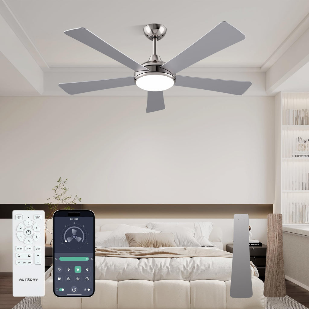 42 Inch Low Profile Ceiling Fan with Light, White Ceiling Fans with Lights and Remote, Flush Mount, 6 Speeds Reversible Quiet DC, 3CCT Dimmable, Indoor Outdoor Ceiling Fans for Patios Bedroom