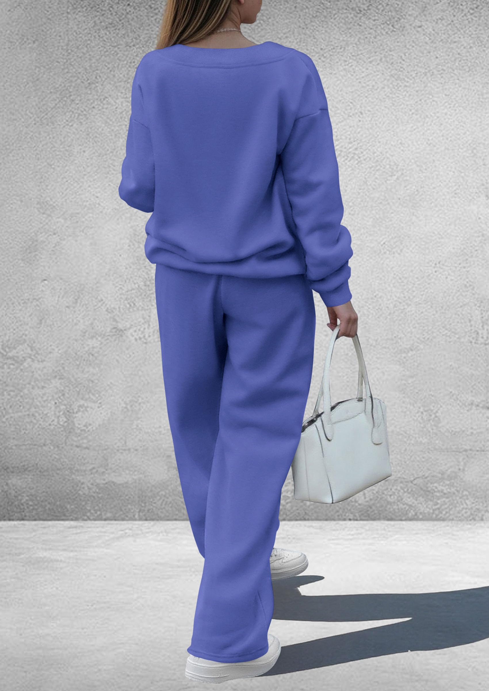 PRETTYGARDEN Casual Winter Two Piece Sets for Women 2026 V Neck Sweatshirt Loose Wide Leg Pants Tracksuit Knit Fall Outfits