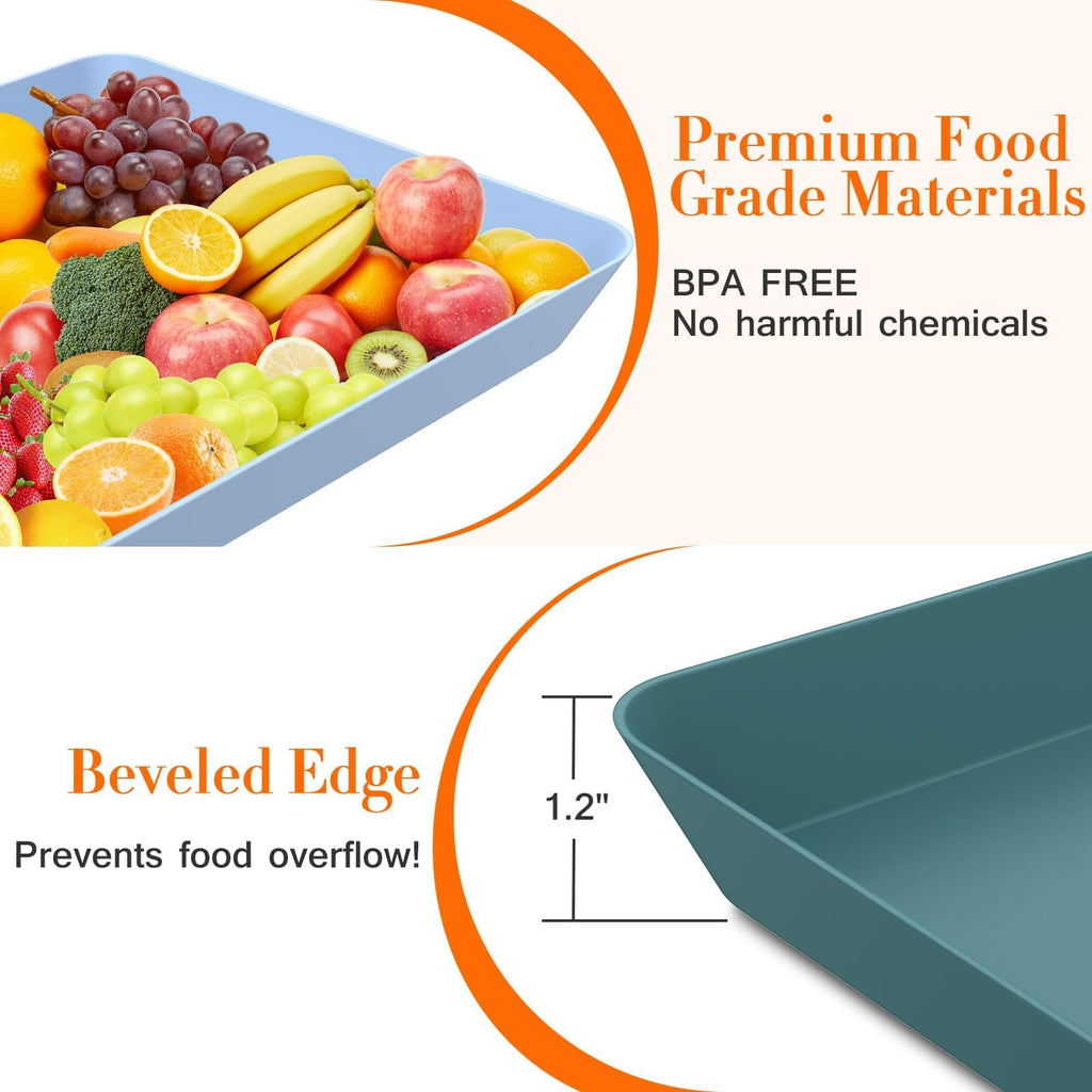 WOWBOX 4 pcs Serving Tray for Entertaining, Serving Platters for Snacks, Fruit, Cookies, Dessert, Reusable Plastic Trays for Serving Food, (White, Black, Green, Red)