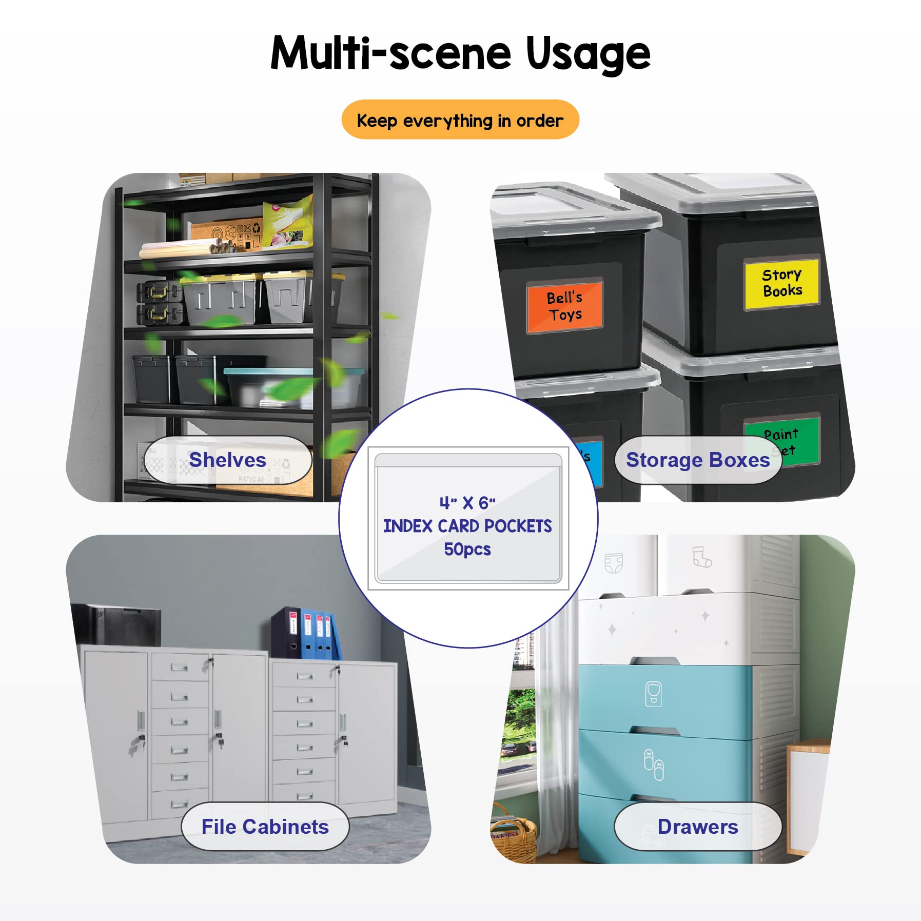 IMAGAME Clear Adhesive Business Card Pocket swith Side Open for Loading, 50 Pack, Plastic Labels Holders for Storage Bins and Library Card, Ideal for Organizing and Protecting Your Business Cards