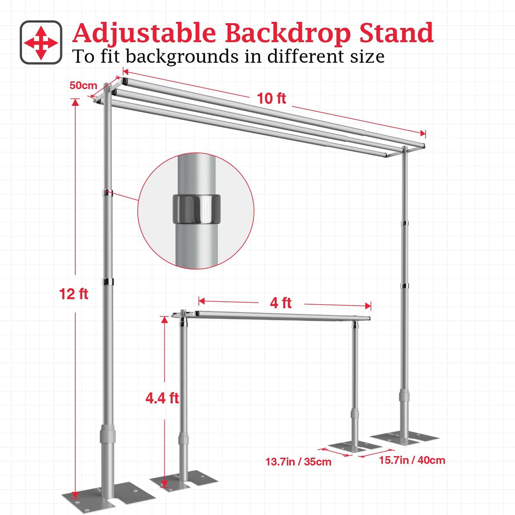 EMART Backdrop Stand Heavy Duty 8.9x10Ft,Three Crossbar Pipe and Drape Photo Background Support Kit, Adjustable Metal Frame with Flat Base for Wedding Birthday Party Decorations-Black