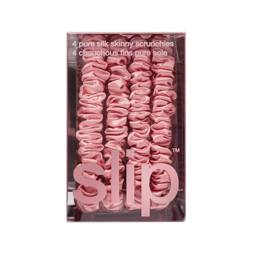 Slip Silk Hair Ties — Skinny Silk Auburn Scrunchies, No Damage, No Crease, Anti-Breakage |100% Mulberry Silk | All Hair Types | Made with Proprietary Slipsilk™ | Set of 4