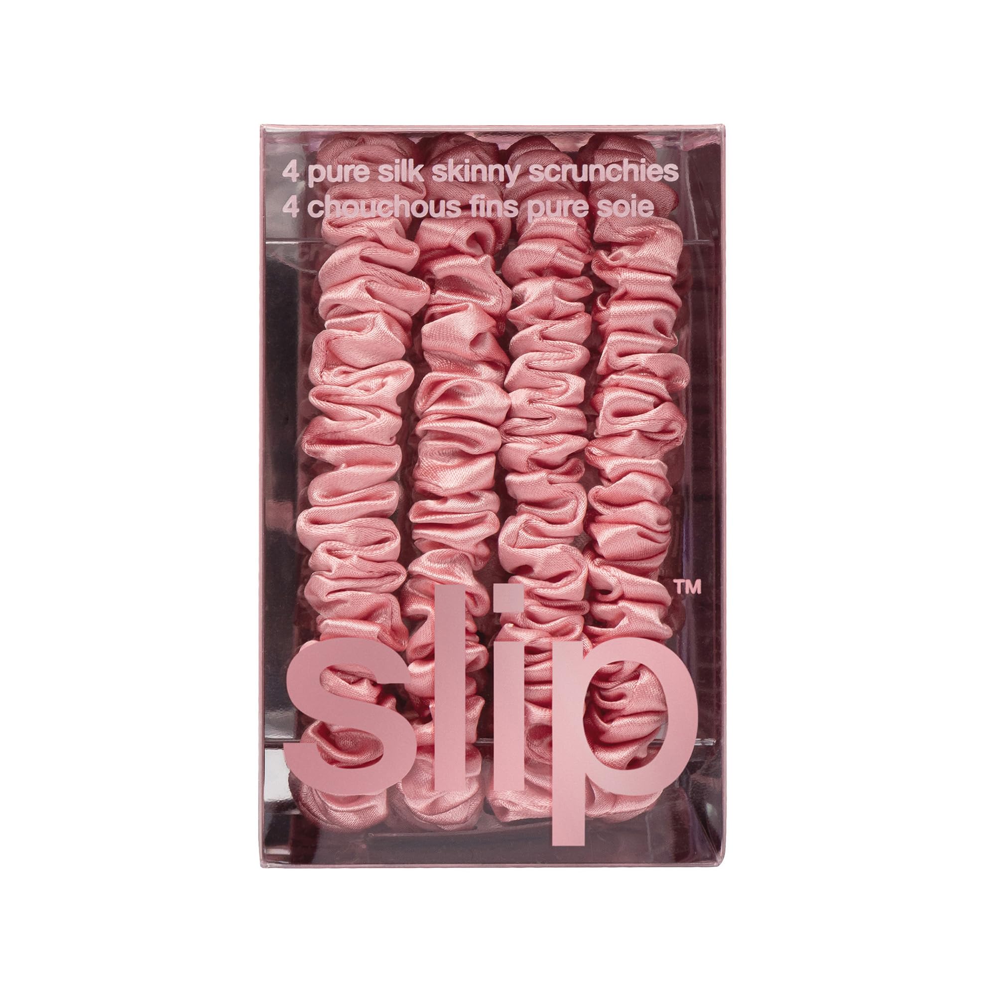 Slip Silk Hair Ties — Skinny Silk Auburn Scrunchies, No Damage, No Crease, Anti-Breakage |100% Mulberry Silk | All Hair Types | Made with Proprietary Slipsilk™ | Set of 4